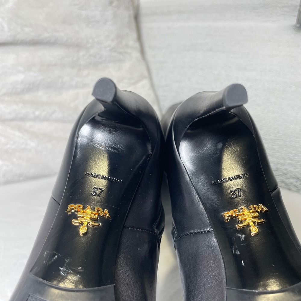 PRADA Luxury Leather Pointed Toe Knee High Heel Boots Size 37 Made in Italy - Picture 7 of 13